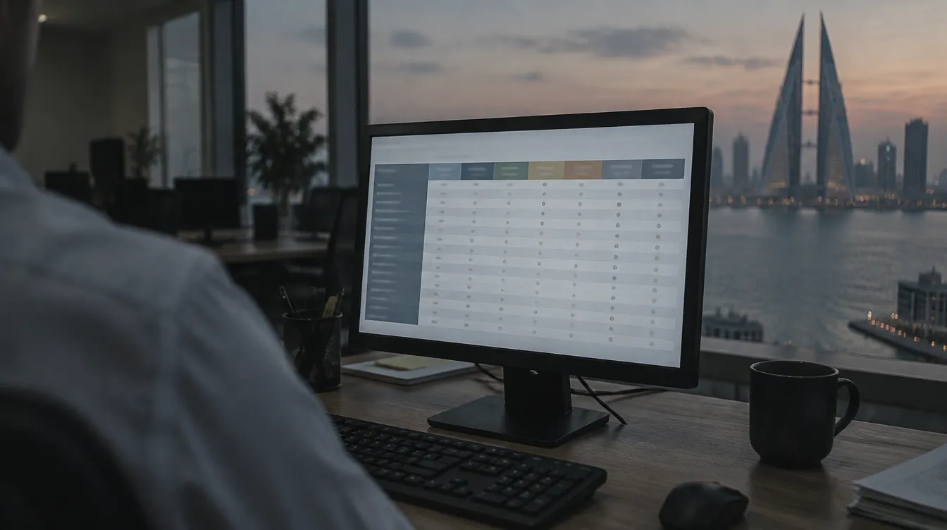 A comparison table on an office monitor